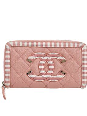 Chanel leather zip around wallet, Pink Striped #202-71